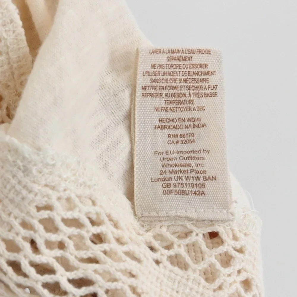 Free People Patches of Lace Top Womens Size S Cream Patchwork Henley Boho Eyelet